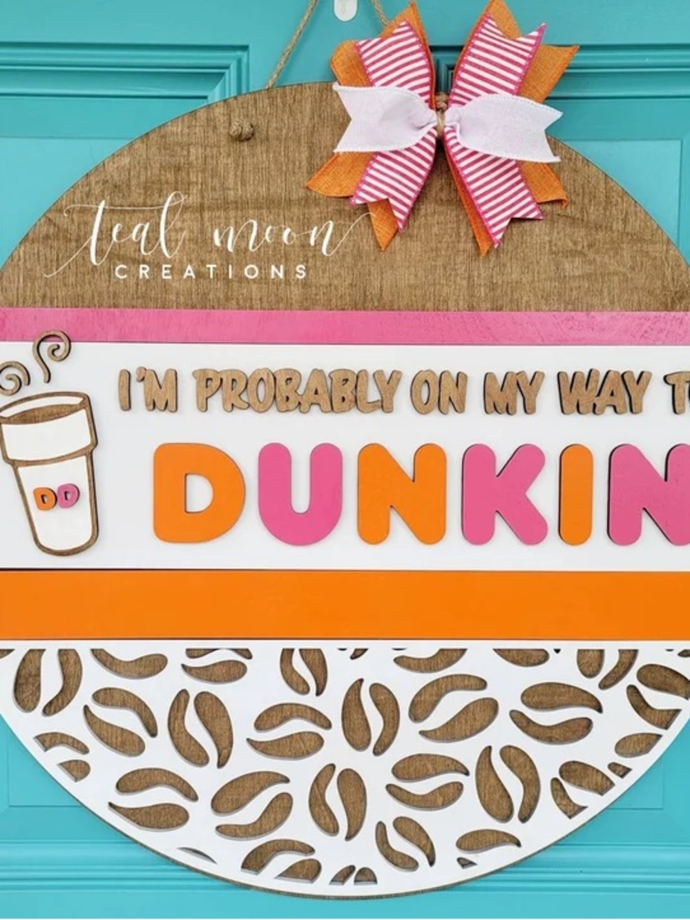 Dunkin' Inspiration Round Door Sign - Pink & Orange